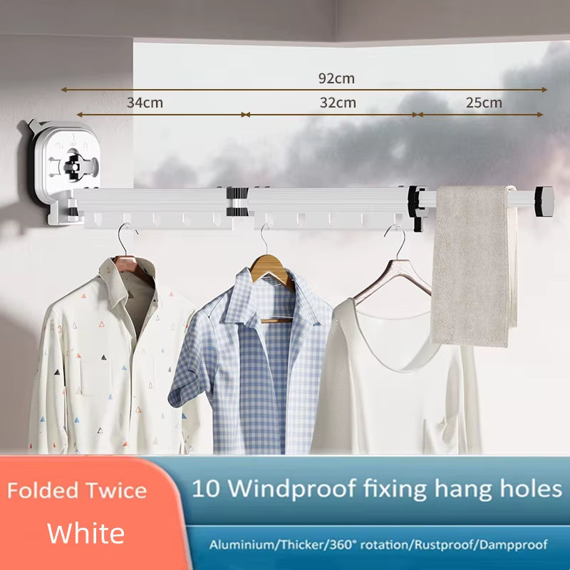 Retractable Drying Rack Suction Cup No Punching Aluminum Alloy Wall Mounted Portable Folding Laundry Hangers for Travel Home