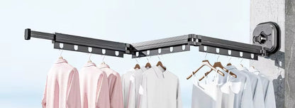 Retractable Drying Rack Suction Cup No Punching Aluminum Alloy Wall Mounted Portable Folding Laundry Hangers for Travel Home