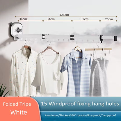 Retractable Drying Rack Suction Cup No Punching Aluminum Alloy Wall Mounted Portable Folding Laundry Hangers for Travel Home