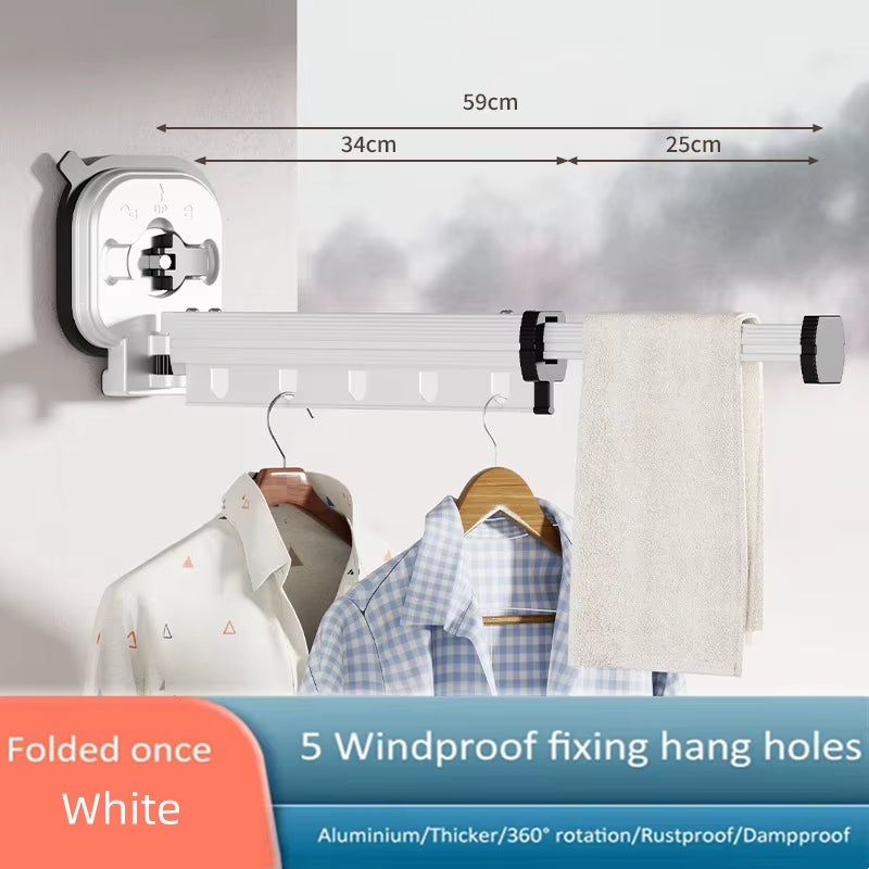 Retractable Drying Rack Suction Cup No Punching Aluminum Alloy Wall Mounted Portable Folding Laundry Hangers for Travel Home