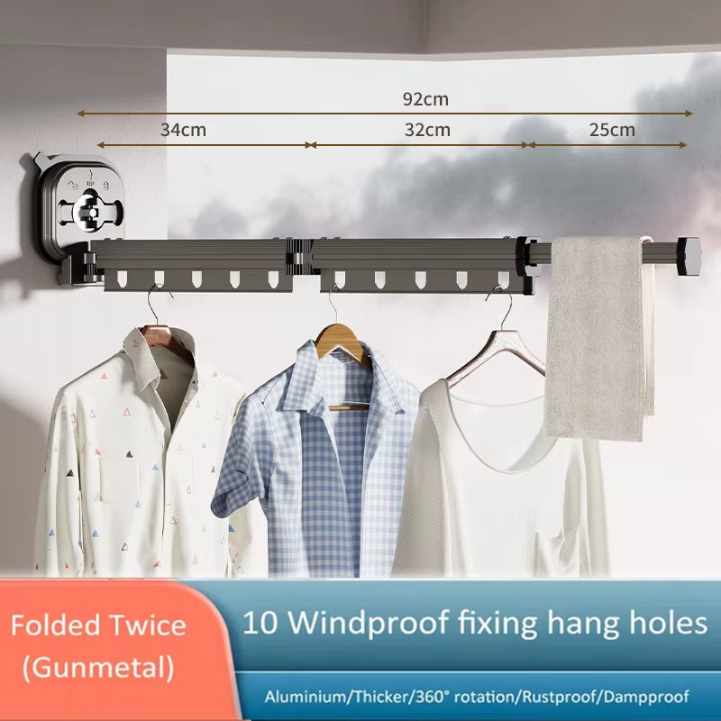 Retractable Drying Rack Suction Cup No Punching Aluminum Alloy Wall Mounted Portable Folding Laundry Hangers for Travel Home
